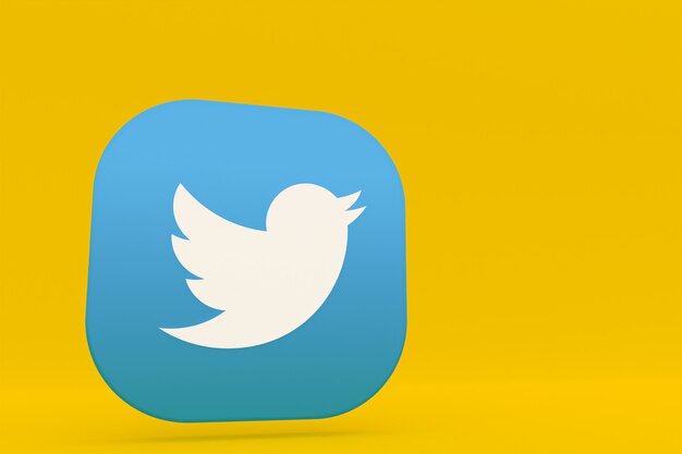 Representación 3d del logotipo de la aplicación de Twitter sobre fondo amarillo