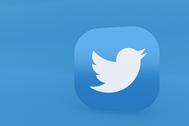 Representación 3d del logotipo de la aplicación Twitter sobre fondo azul