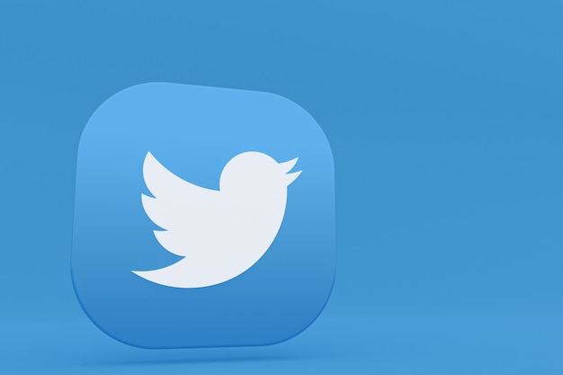 Representación 3d del logotipo de la aplicación Twitter sobre fondo azul