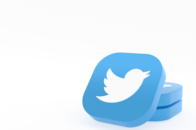 Representación 3d del logotipo de la aplicación de Twitter sobre fondo blanco