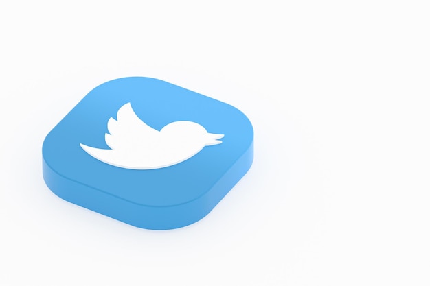 Foto representación 3d del logotipo de la aplicación de twitter sobre fondo blanco