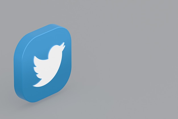 Representación 3d del logotipo de la aplicación de Twitter sobre fondo gris