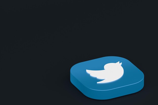 Representación 3d del logotipo de la aplicación Twitter sobre fondo negro