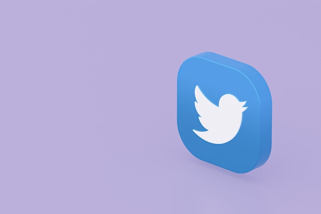 Representación 3d del logotipo de la aplicación Twitter sobre fondo púrpura