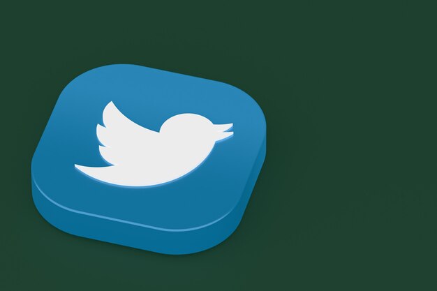 Foto representación 3d del logotipo de la aplicación de twitter sobre fondo verde