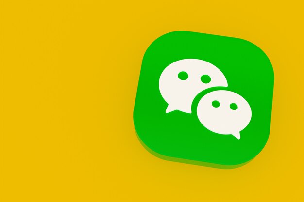 Representación 3d del logotipo de la aplicación Wechat sobre fondo amarillo