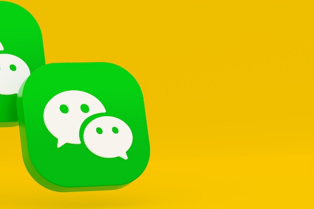 Representación 3d del logotipo de la aplicación Wechat sobre fondo amarillo