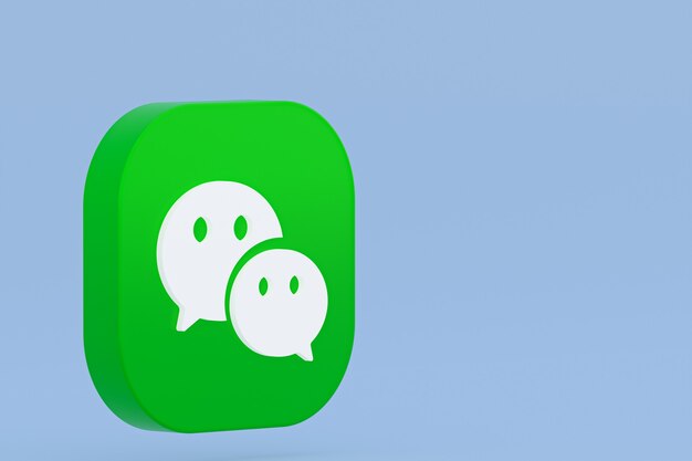 Representación 3d del logotipo de la aplicación Wechat sobre fondo azul