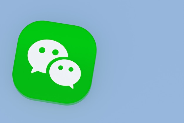 Representación 3d del logotipo de la aplicación Wechat sobre fondo azul