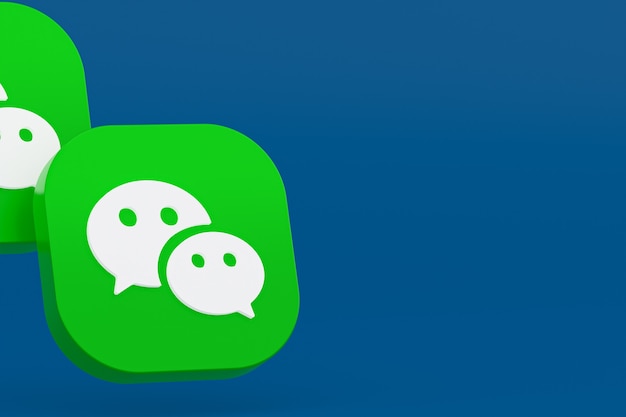 Representación 3d del logotipo de la aplicación Wechat sobre fondo azul