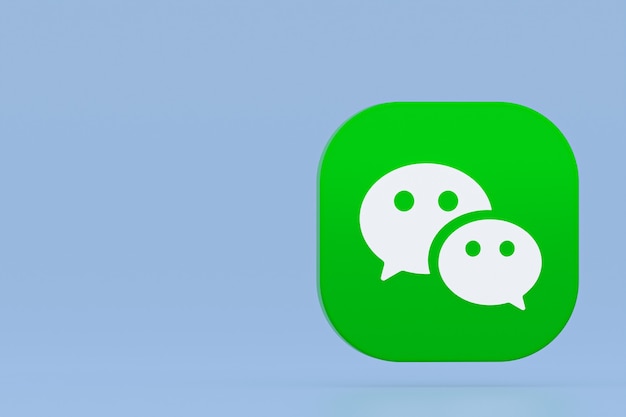 Representación 3d del logotipo de la aplicación Wechat sobre fondo azul