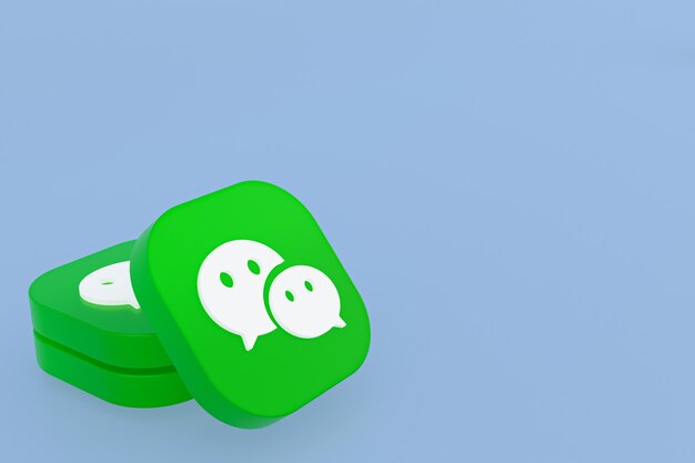 Representación 3d del logotipo de la aplicación Wechat sobre fondo azul