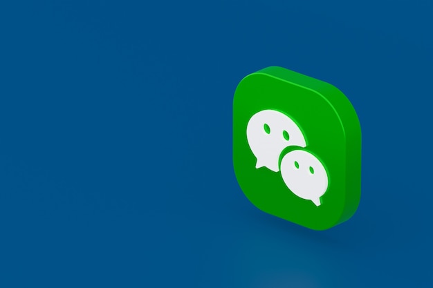 Representación 3d del logotipo de la aplicación Wechat sobre fondo azul