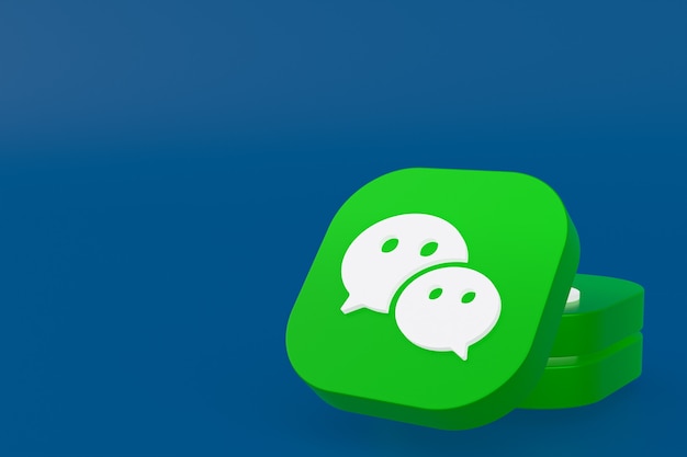 Representación 3d del logotipo de la aplicación Wechat sobre fondo azul