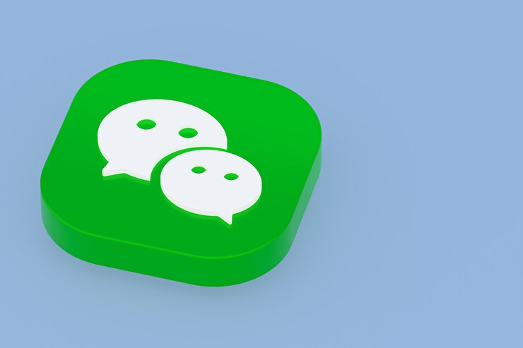 Foto representación 3d del logotipo de la aplicación wechat sobre fondo azul