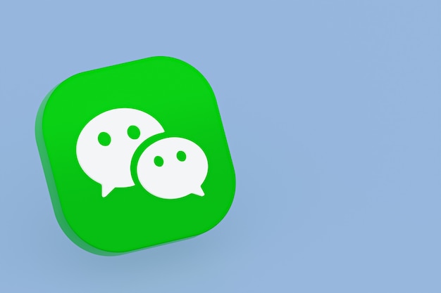 Representación 3d del logotipo de la aplicación Wechat sobre fondo azul