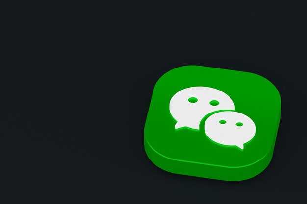 Representación 3d del logotipo de la aplicación Wechat sobre fondo negro