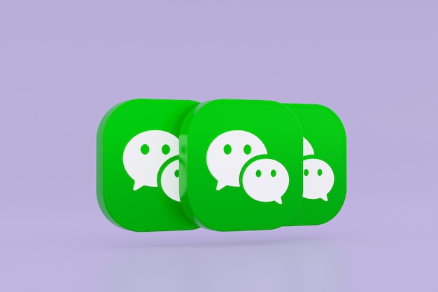 Representación 3d del logotipo de la aplicación Wechat sobre fondo púrpura