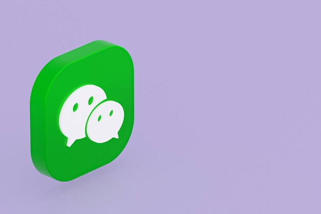 Foto representación 3d del logotipo de la aplicación wechat sobre fondo púrpura