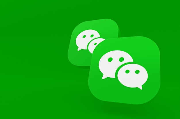 Representación 3d del logotipo de la aplicación Wechat sobre fondo verde