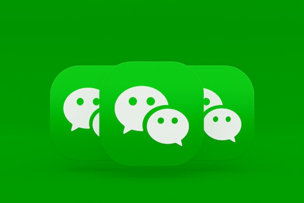 Representación 3d del logotipo de la aplicación Wechat sobre fondo verde