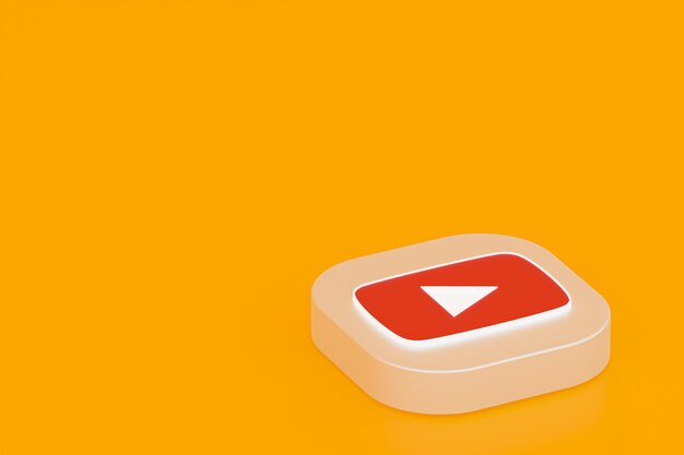 Foto representación 3d del logotipo de la aplicación de youtube sobre fondo amarillo