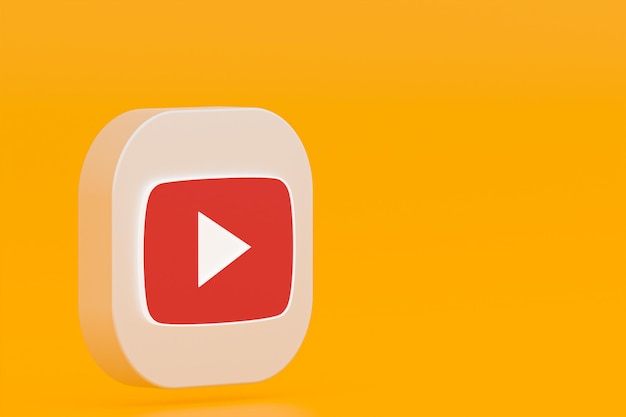 Representación 3d del logotipo de la aplicación Youtube sobre fondo amarillo