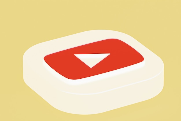 Representación 3d del logotipo de la aplicación de youtube sobre fondo amarillo