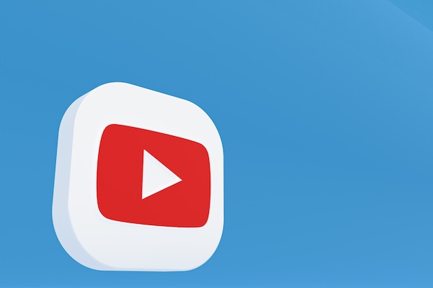 Representación 3d del logotipo de la aplicación de youtube sobre fondo azul