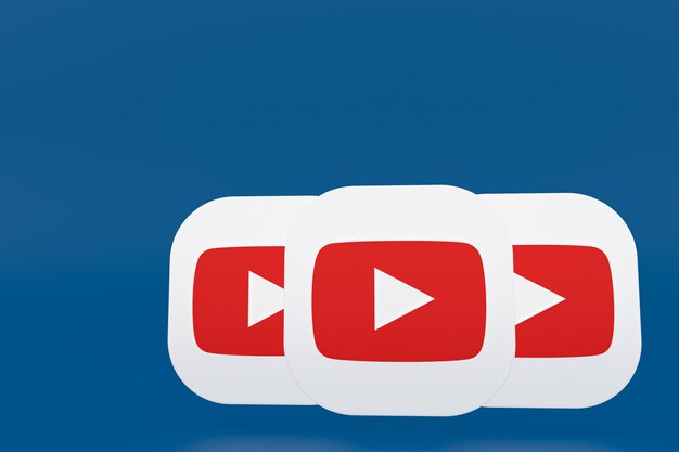 Representación 3d del logotipo de la aplicación de youtube sobre fondo azul