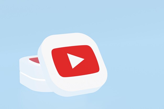 Representación 3d del logotipo de la aplicación de youtube sobre fondo azul