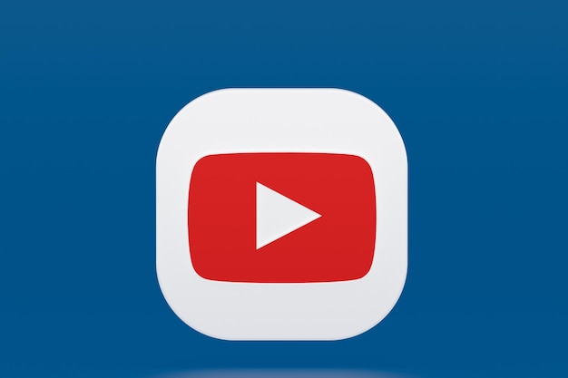 Representación 3d del logotipo de la aplicación Youtube sobre fondo azul