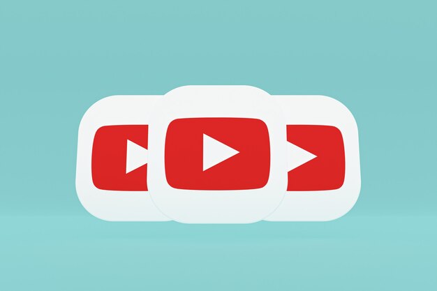 Representación 3d del logotipo de la aplicación de youtube sobre fondo azul