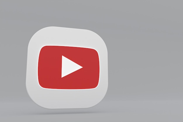 Representación 3d del logotipo de la aplicación Youtube sobre fondo gris