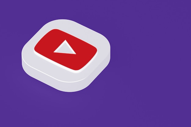 Representación 3d del logotipo de la aplicación de youtube sobre fondo púrpura