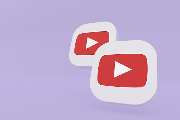 Representación 3d del logotipo de la aplicación de youtube sobre fondo púrpura