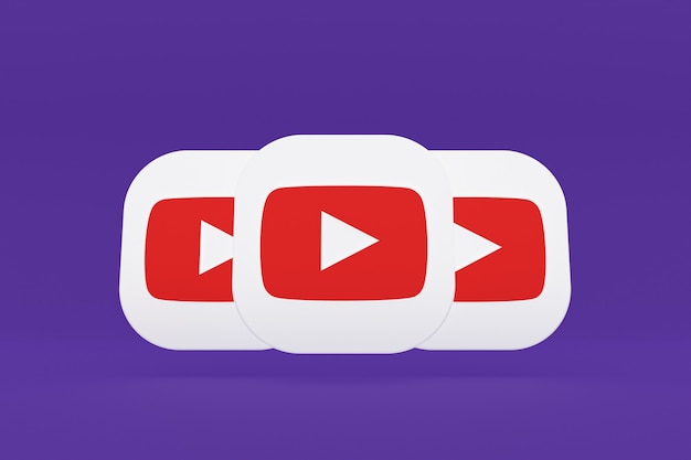 Representación 3d del logotipo de la aplicación de youtube sobre fondo púrpura