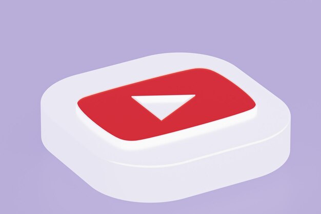 Representación 3d del logotipo de la aplicación de youtube sobre fondo púrpura
