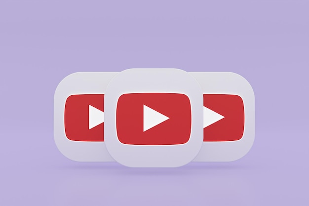 Representación 3d del logotipo de la aplicación Youtube sobre fondo púrpura