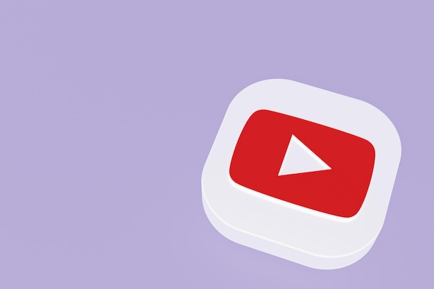 Representación 3d del logotipo de la aplicación de youtube sobre fondo púrpura