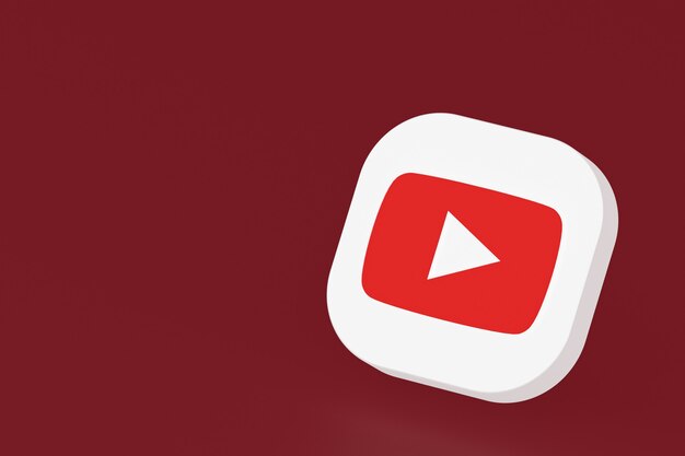 Representación 3d del logotipo de la aplicación de youtube sobre fondo rojo