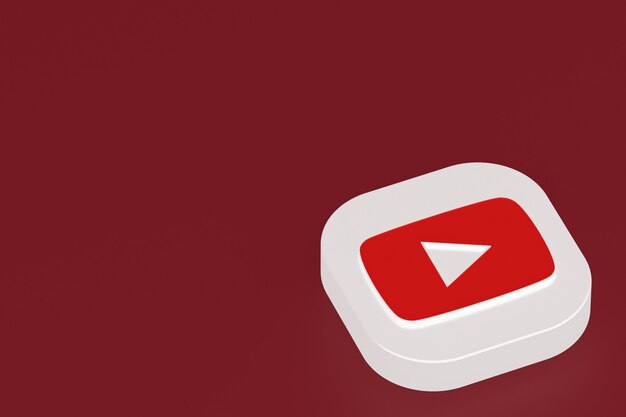 Foto representación 3d del logotipo de la aplicación de youtube sobre fondo rojo