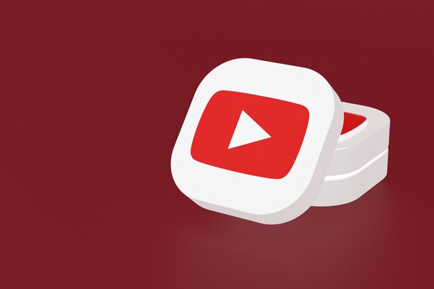 Representación 3d del logotipo de la aplicación de youtube sobre fondo rojo