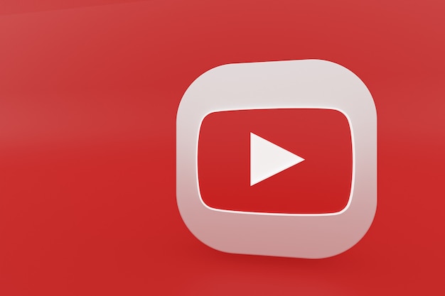 Representación 3d del logotipo de la aplicación de youtube sobre fondo rojo