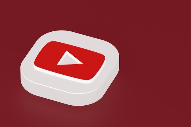 Representación 3d del logotipo de la aplicación de youtube sobre fondo rojo