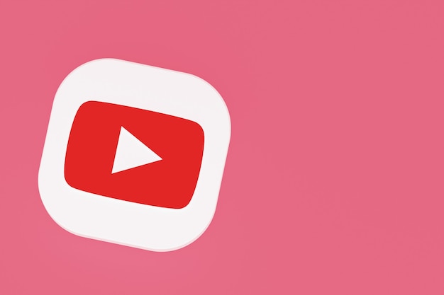 Representación 3d del logotipo de la aplicación de youtube sobre fondo rosa