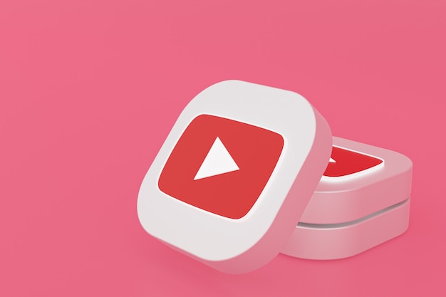 Representación 3d del logotipo de la aplicación de youtube sobre fondo rosa