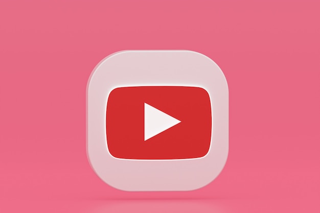 Representación 3d del logotipo de la aplicación de youtube sobre fondo rosa