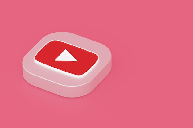 Foto representación 3d del logotipo de la aplicación de youtube sobre fondo rosa