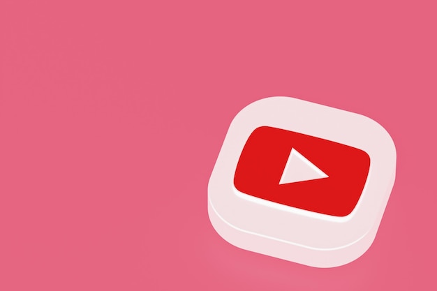 Representación 3d del logotipo de la aplicación Youtube sobre fondo rosa